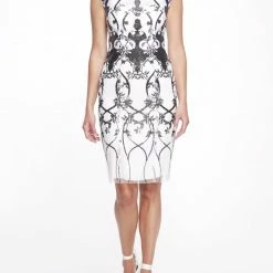 Marchesa Notte Cap Sleeve Sequin Tulle Cocktail Dress