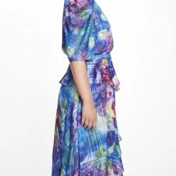 Marchesa Notte Half Sleeve Keyhole Neckline Top