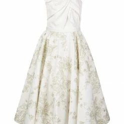 Marchesa Notte Embroidered Satin Draped Dress