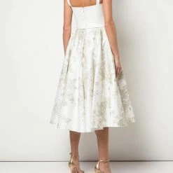 Marchesa Notte Embroidered Satin Draped Dress