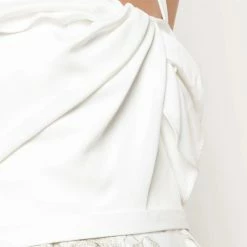 Marchesa Notte Embroidered Satin Draped Dress