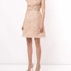 Marchesa Cap Sleeve Cocktail Dress
