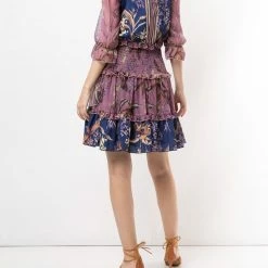 Marchesa Notte Smocked Floral Mini Cocktail Dress