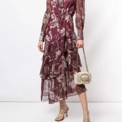 Marchesa Notte Asymmetric Tiered Day Dress