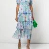 Marchesa Notte Puff Sleeve Tiered Dress