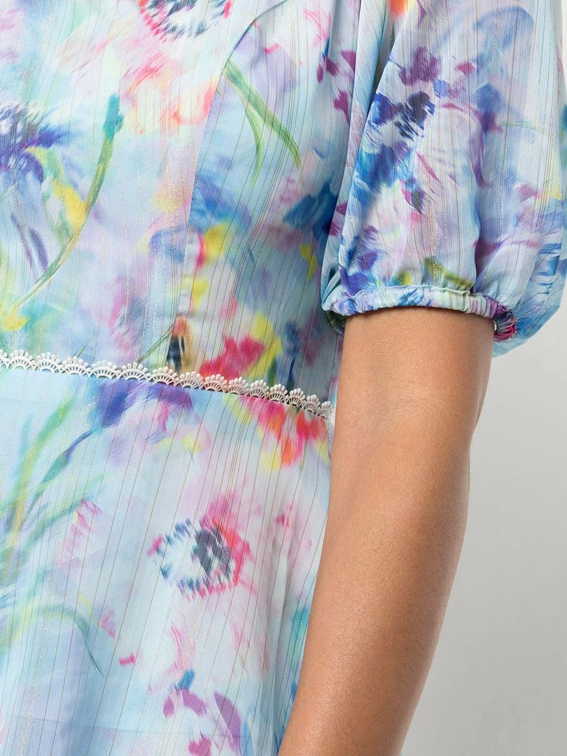 Marchesa Notte Puff Sleeve Tiered Dress