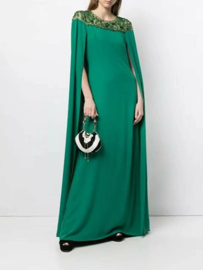 Marchesa Notte Embroidered Cape Dress