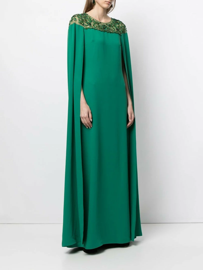 Marchesa Notte Embroidered Cape Dress