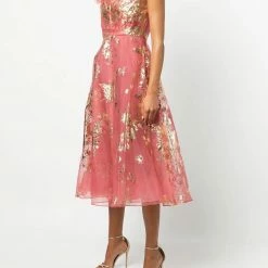 Marchesa Notte Off The Shoulder Organza Midi Gown