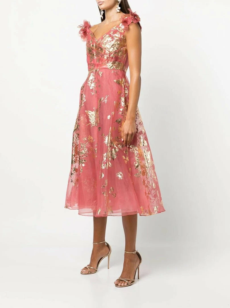 Marchesa Notte Off The Shoulder Organza Midi Gown