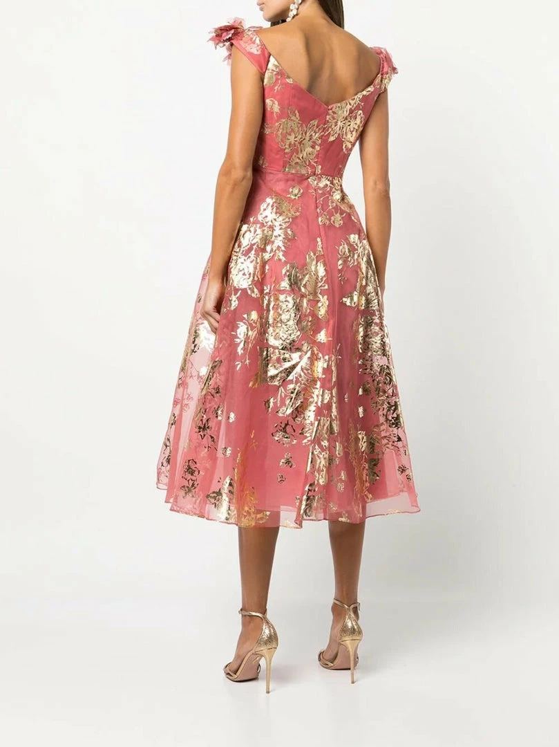 Marchesa Notte Off The Shoulder Organza Midi Gown