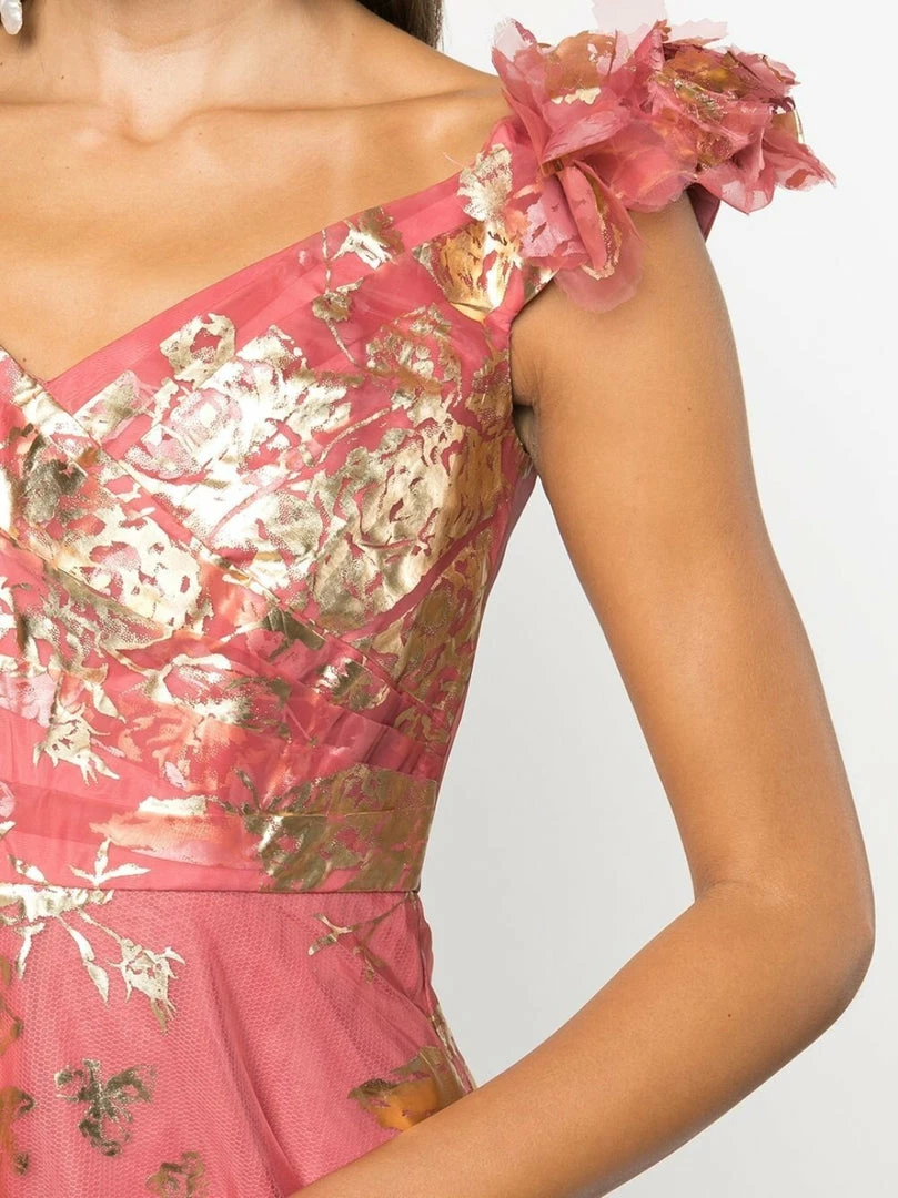 Marchesa Notte Off The Shoulder Organza Midi Gown