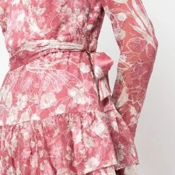 Marchesa Notte Long Sleeved V-neck Tiered Chiffon Mini Dress