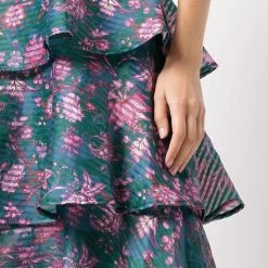 Marchesa Notte Sleeveless Floral 3-Tier Midi Dress