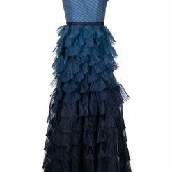 Marchesa Notte One Shoulder Tiered Ruffle Gown