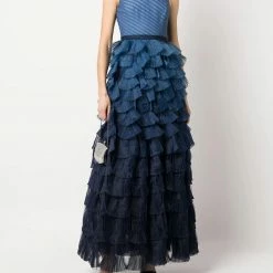 Marchesa Notte One Shoulder Tiered Ruffle Gown