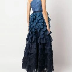 Marchesa Notte One Shoulder Tiered Ruffle Gown