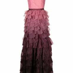 Marchesa Notte One Shoulder Tiered Ruffle Gown