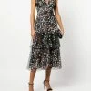 Marchesa Notte Tiered Printed Cocktail Dress