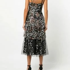 Marchesa Notte Tiered Printed Cocktail Dress