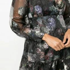 Marchesa Notte Floral Printed Scoop Neck Dress