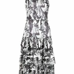 Marchesa Notte Pour Paint High Neck Ruffle Dress