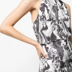 Marchesa Notte Pour Paint High Neck Ruffle Dress