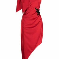 Marchesa Notte One Shoulder Asymmetrical Satin Cocktail Dress