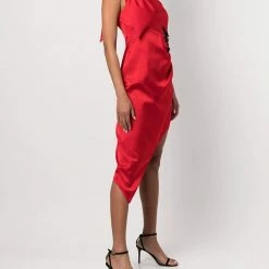 Marchesa Notte One Shoulder Asymmetrical Satin Cocktail Dress