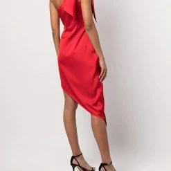 Marchesa Notte One Shoulder Asymmetrical Satin Cocktail Dress