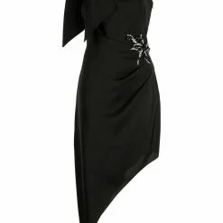 Marchesa Notte One Shoulder Asymmetrical Satin Cocktail Dress