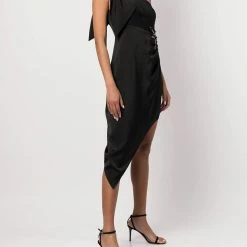 Marchesa Notte One Shoulder Asymmetrical Satin Cocktail Dress