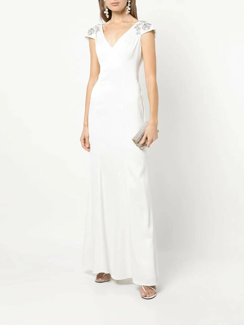 Marchesa Notte Cap Sleeve Crepe Gown