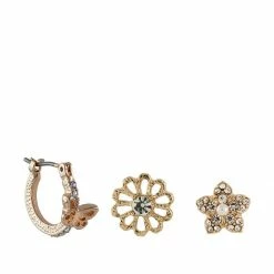 Jewelry Rhodium Floral Trio Stud Earrings Set