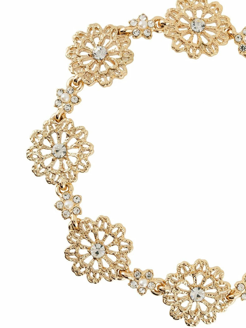 Jewelry Crystal Embellished Gold Flower Bracelet