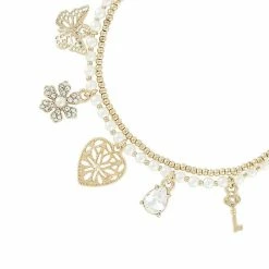 Jewelry Heart Charm Layered Pearl Slider Bracelet