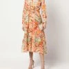 Marchesa Notte Abstract Floral Printed Chiffon Maxi Dress