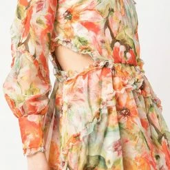 Marchesa Notte Abstract Floral Printed Chiffon Maxi Dress