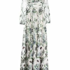 Marchesa Notte Embroidered Tulle V-neck Gown