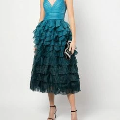 Marchesa Notte Tiered Ruffle Midi Dress