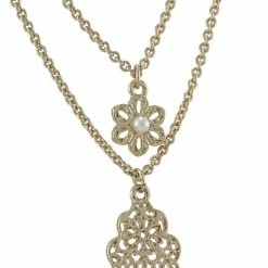 Jewelry Two-Row Layered Flower Pendant Necklace Marchesa Notte