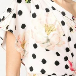 Marchesa Notte One Shoulder Floral Polka Dot Cocktail Dress