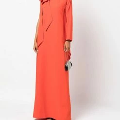 Marchesa Notte One Arm Draped Crepe Kaftan With Bow