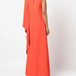 Marchesa Notte One Arm Draped Crepe Kaftan With Bow