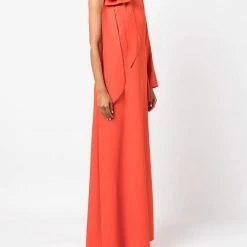 Marchesa Notte One Arm Draped Crepe Kaftan With Bow