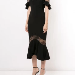 Marchesa Notte 3/4 Sleeve Lace Crepe Cocktail
