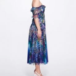 Marchesa Notte Chiffon Pleated Tea-Length Gown New Arrivals