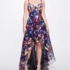 Marchesa Notte New Arrivals Hi-Lo Gown With Floral Trims