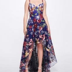 Marchesa Notte New Arrivals Hi-Lo Gown With Floral Trims