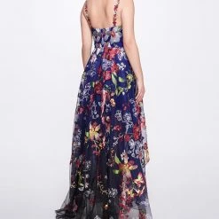 Marchesa Notte New Arrivals Hi-Lo Gown With Floral Trims